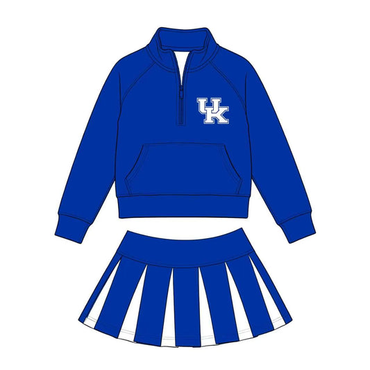 Custom Moq 3 Blue Zipper Long Sleeve Skorts Girls Set