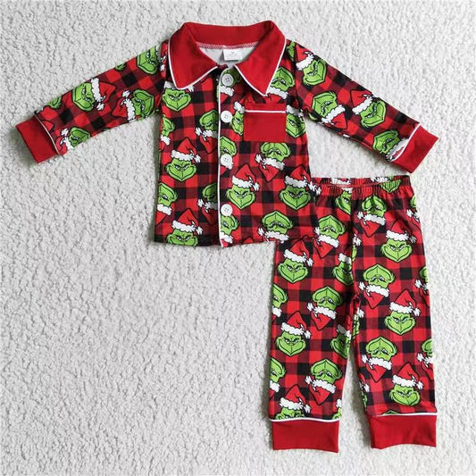 6 B1-25 New Arrival Christmas green face boys red pajamas