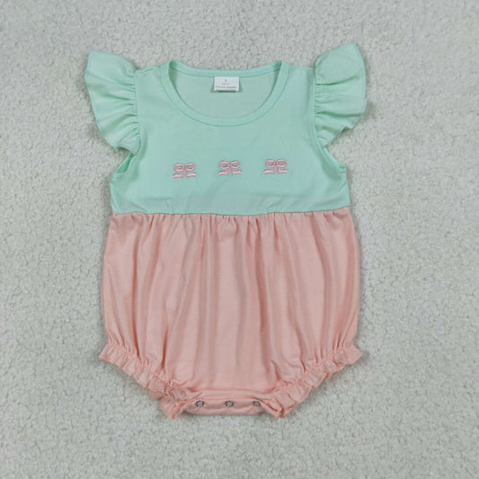 Embroidery SR3895 Pink Bows Flutter Sleeve Girls Romper