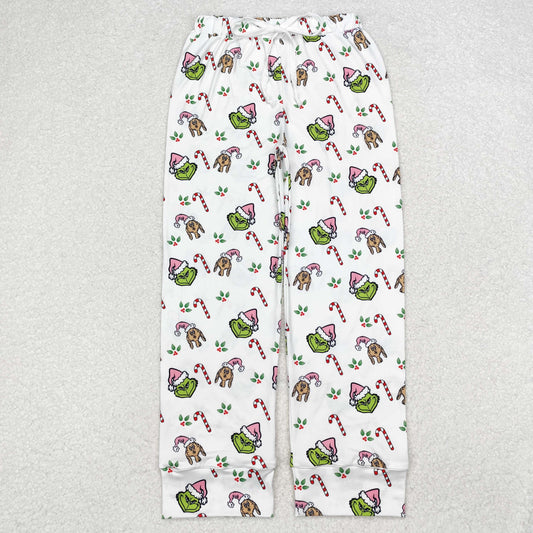 P0536 Christmas cane candy green face adult woman pants