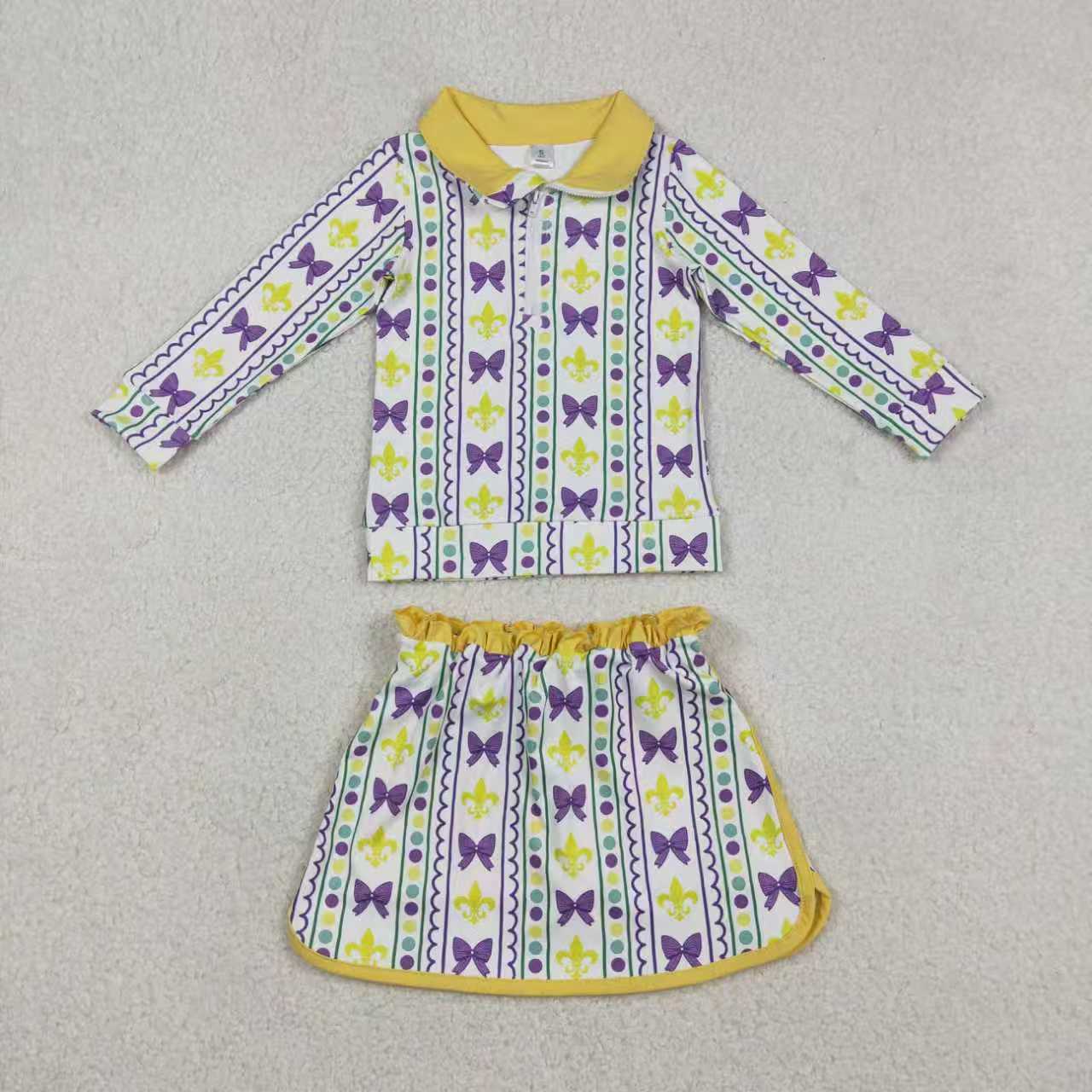 Yoga Mardi Gras Zipper Long Sleeve Skorts Girls Set Sibling Clothes