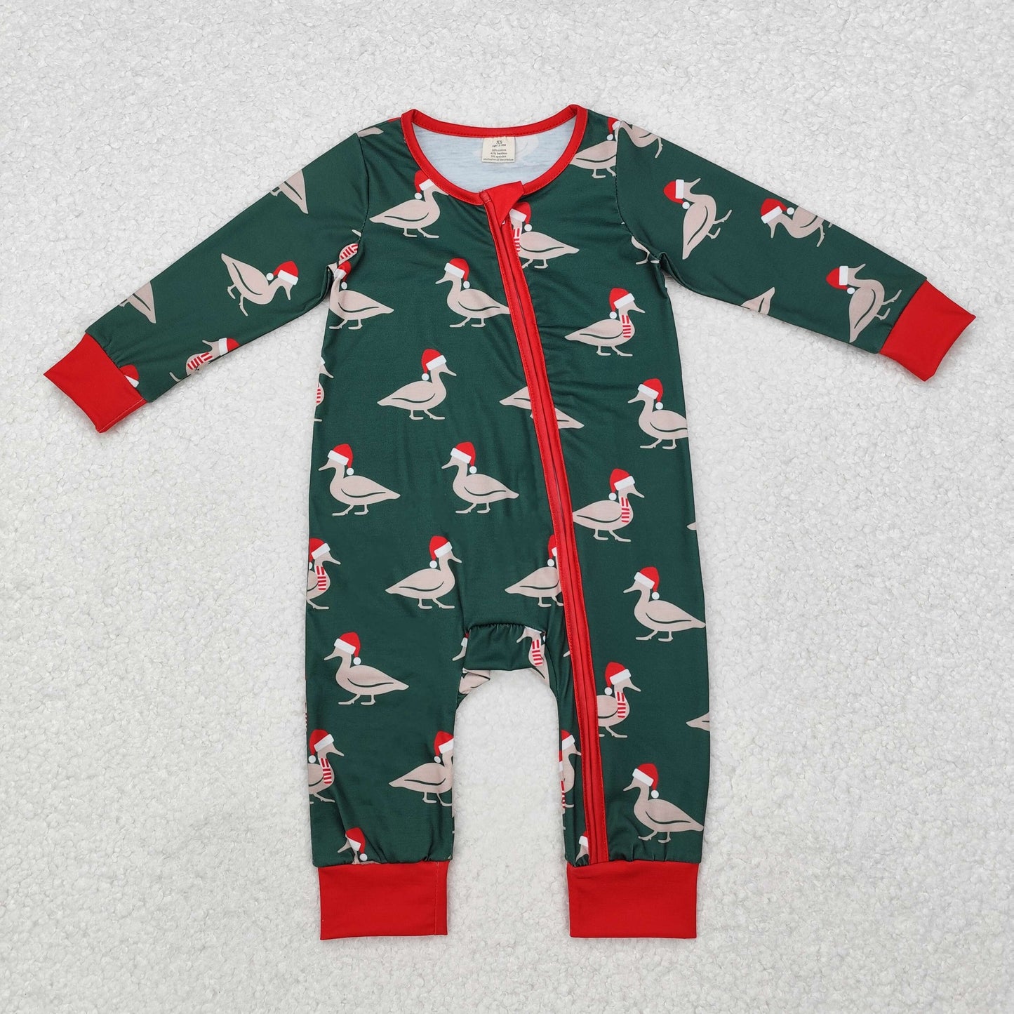 bamboo LR1861 Christmas mallard duck hat green long sleeve zipper boys romper