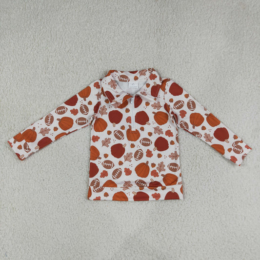 BT1894 Pumpkin Orange Zipper Long Sleeve Boys Top