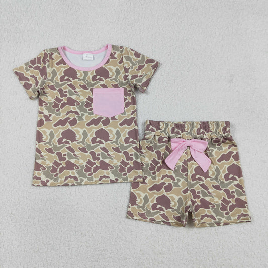 GSSO2994 Hunting Camo Pocket Short Sleeve Shorts Girls Set
