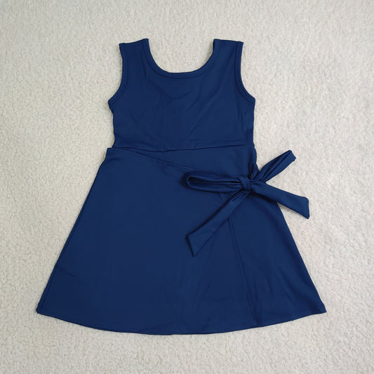 GSD3880 Yoga Solid Color Navy Blue Sleeveless Skorts Girls Dress