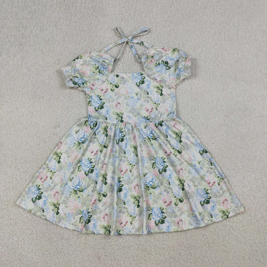 GSD3615 Blue Flowers Short Sleeve Girls Dress