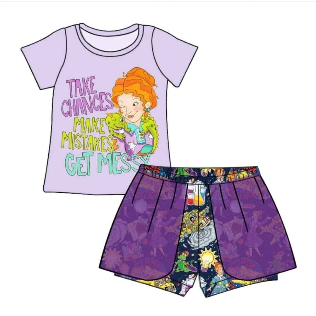 custom style cartoon girl purple short sleeve shorts girls set tat 6-8 weeks