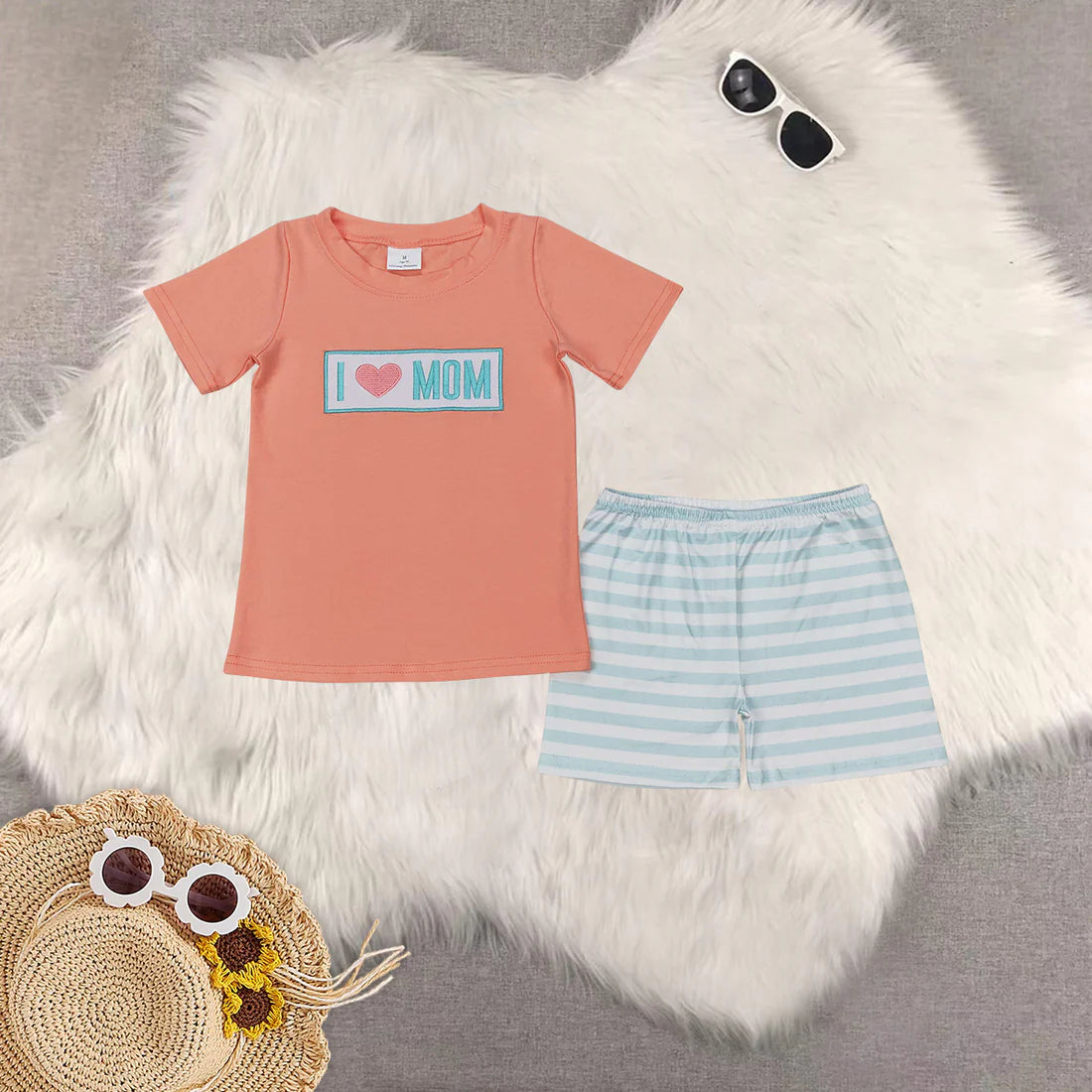 Embroidery i love mon flowers orange RTS Sibling Clothes