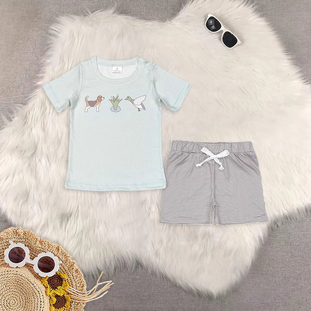 cartoon dog mallard duck boys set/romper RTS sibling clothes