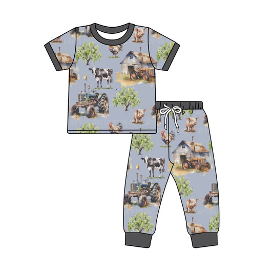 preorder BSPO0330 Farm cow tractor cow short sleeve pants boys pajamas