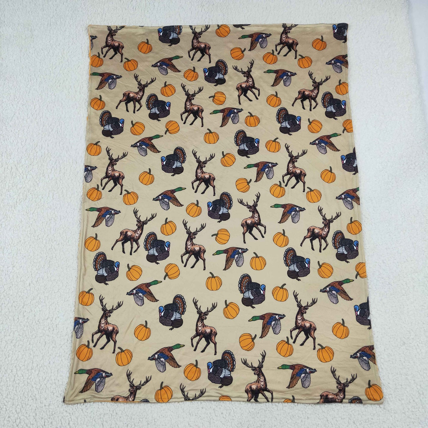 BL0292 Hunting Mallard Deer Turkey Pumpkin Baby Blanket