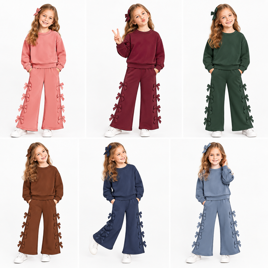 preorder Solid Color Bows Girls Set Sibling Clothes