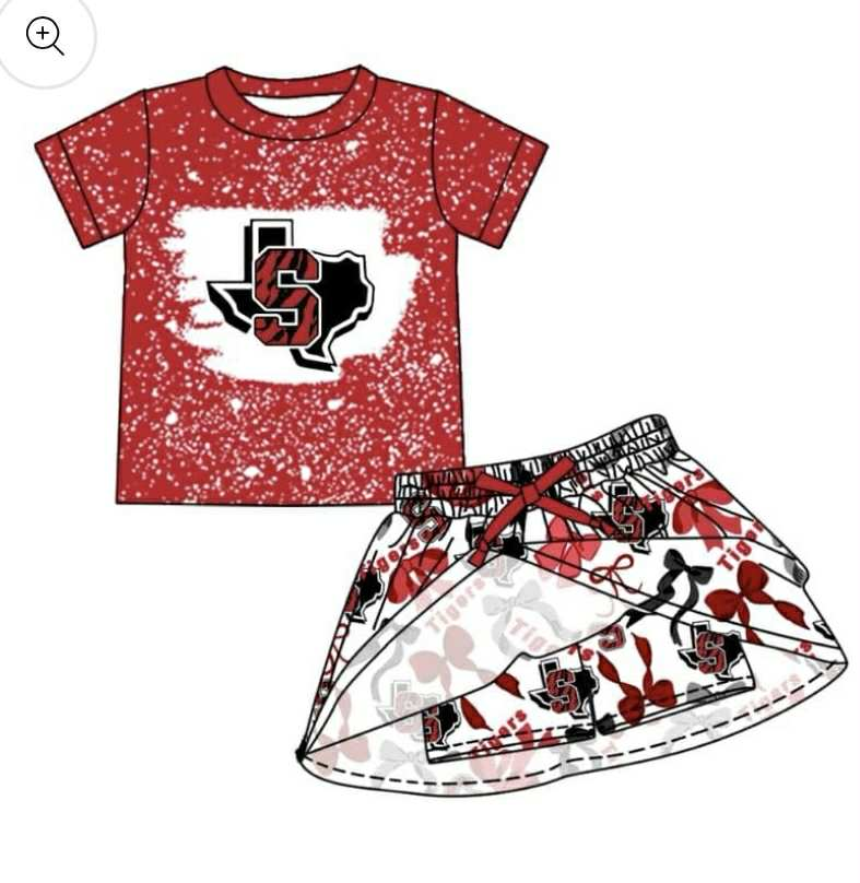 custom moq 3 football item S red short sleeve skorts girls set