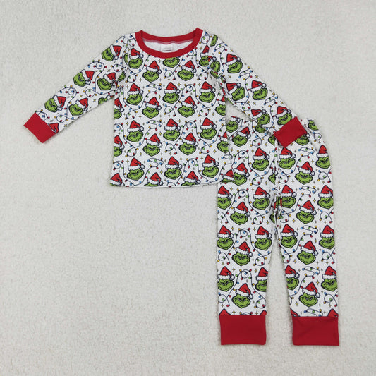 BLP1225 Christmas green face light long sleeve pants boys pajamas