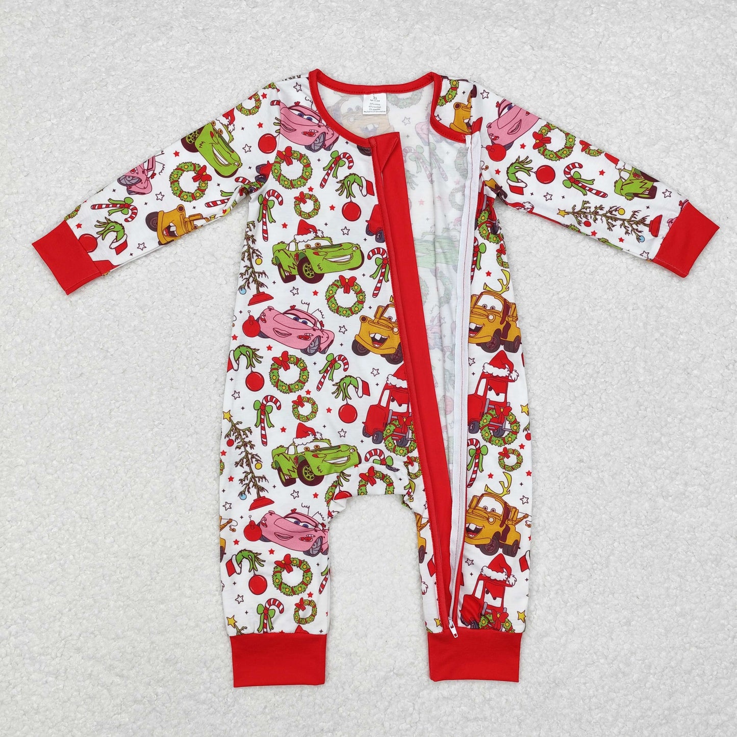 bamboo LR1559 Christmas car cane candy long sleeve zipper boys romper