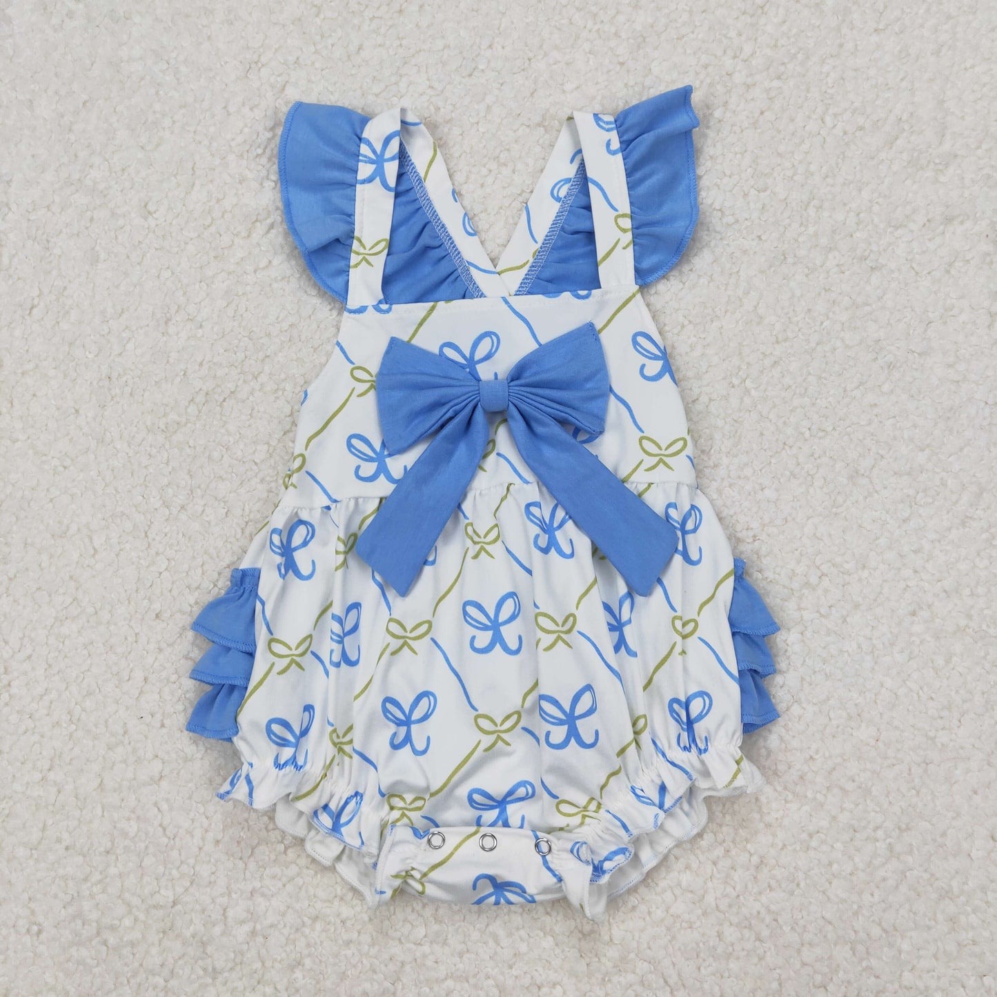 SR2720 blue bows pink bows with big bow flutter slevee girls romper