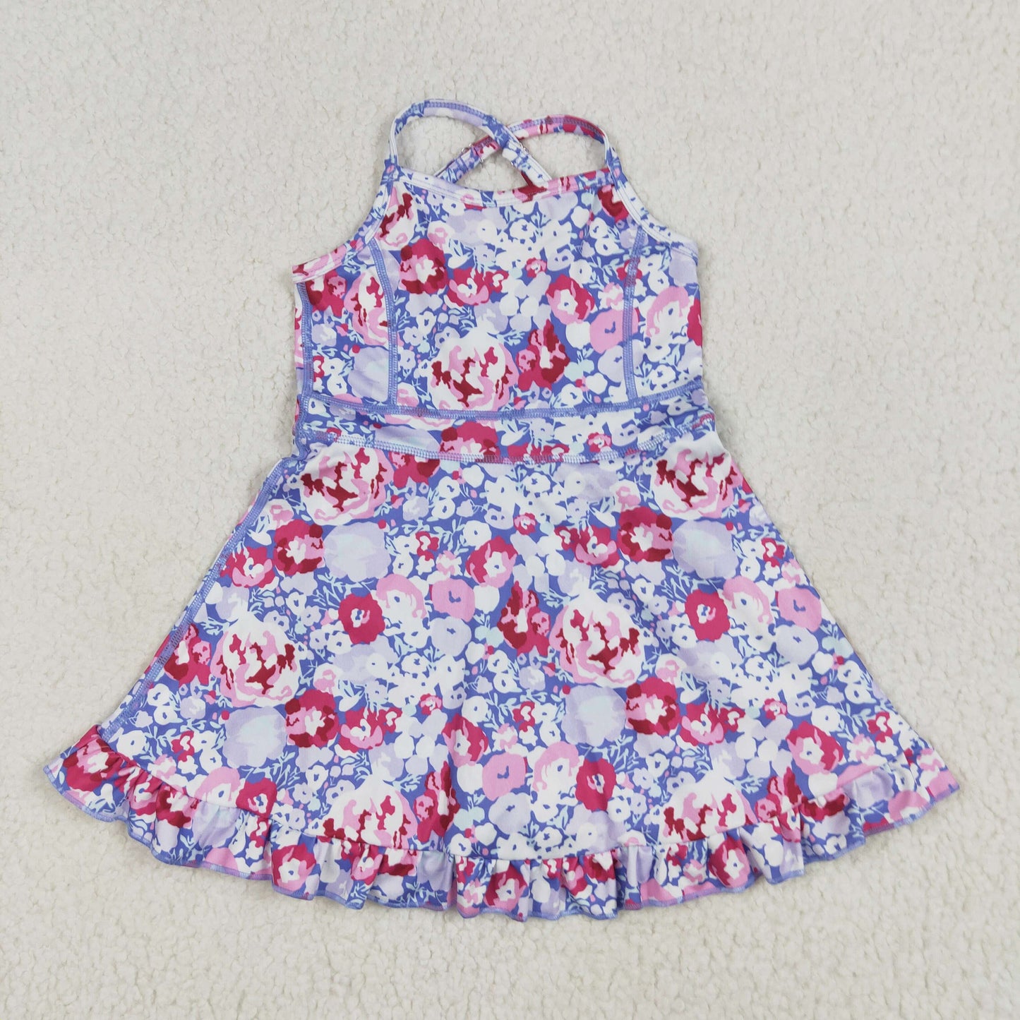 GSD2285 yoga colorful flowers purple girls dress skorts