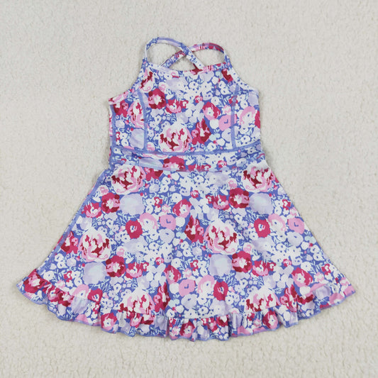 GSD2285 yoga colorful flowers purple girls dress skorts