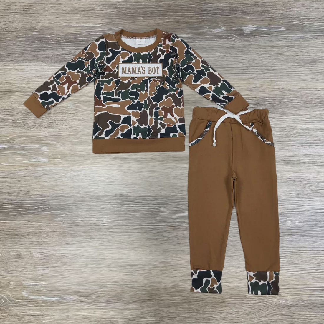 Embroidery Mama's Boy Camo Boys Set RTS Sibling Clothes