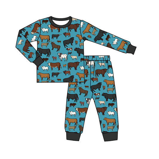 custom farm animals blue long sleeve pants boys pajamas