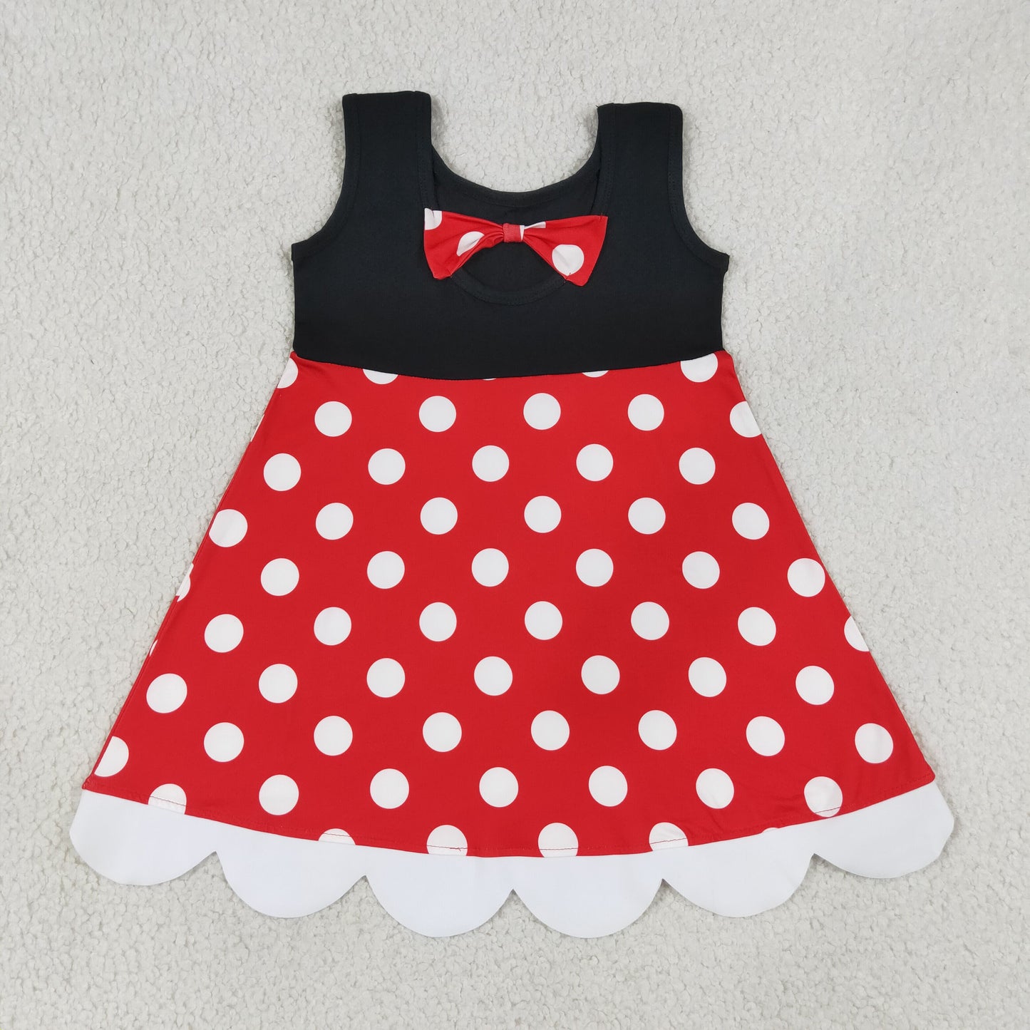 GSD2037 cartoon princess black red dot sleevless girls dress