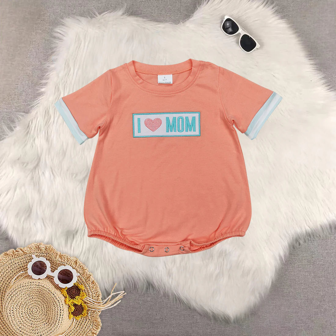 Embroidery i love mon flowers orange RTS Sibling Clothes