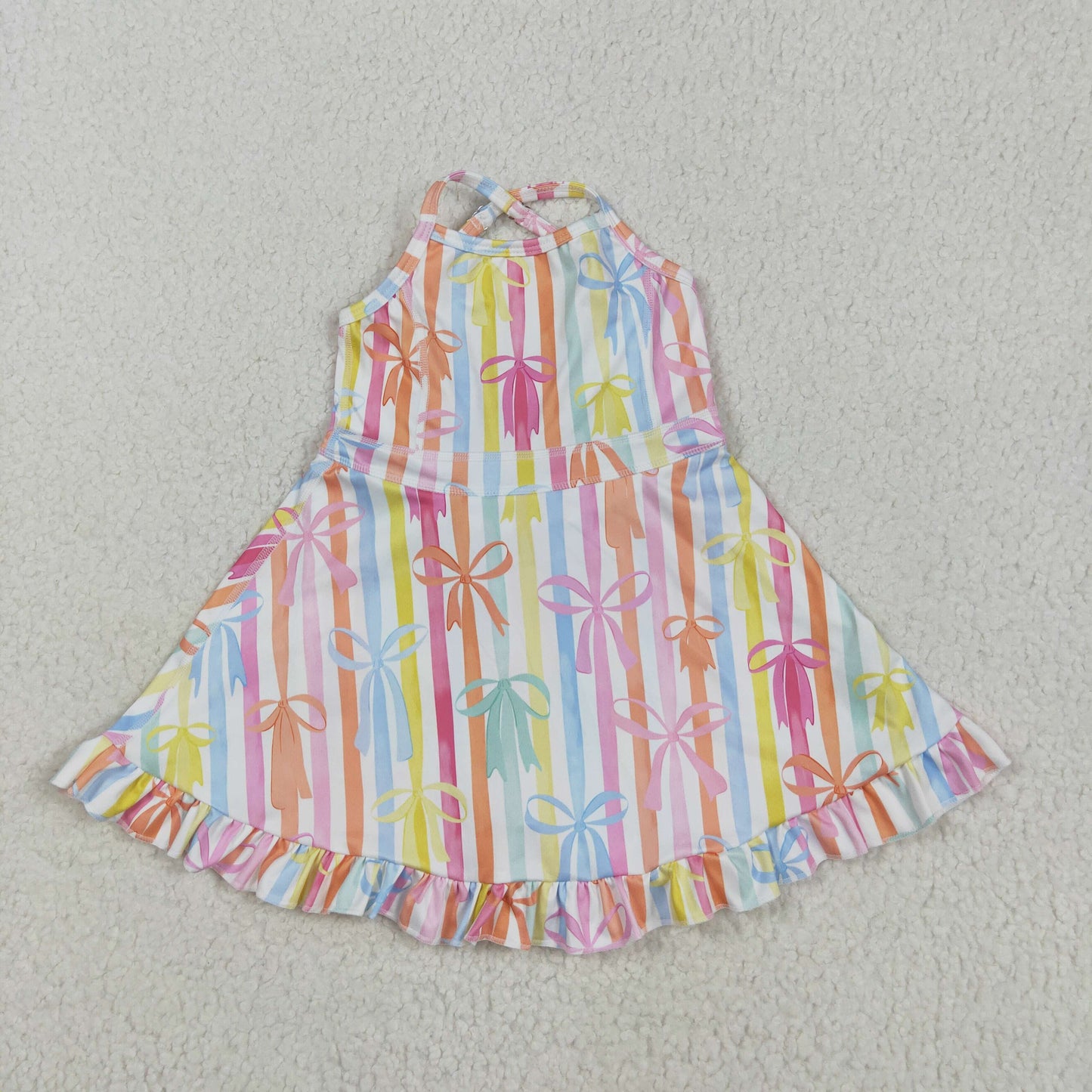 GSD2288 rainbows striped bows girls dress with shorts