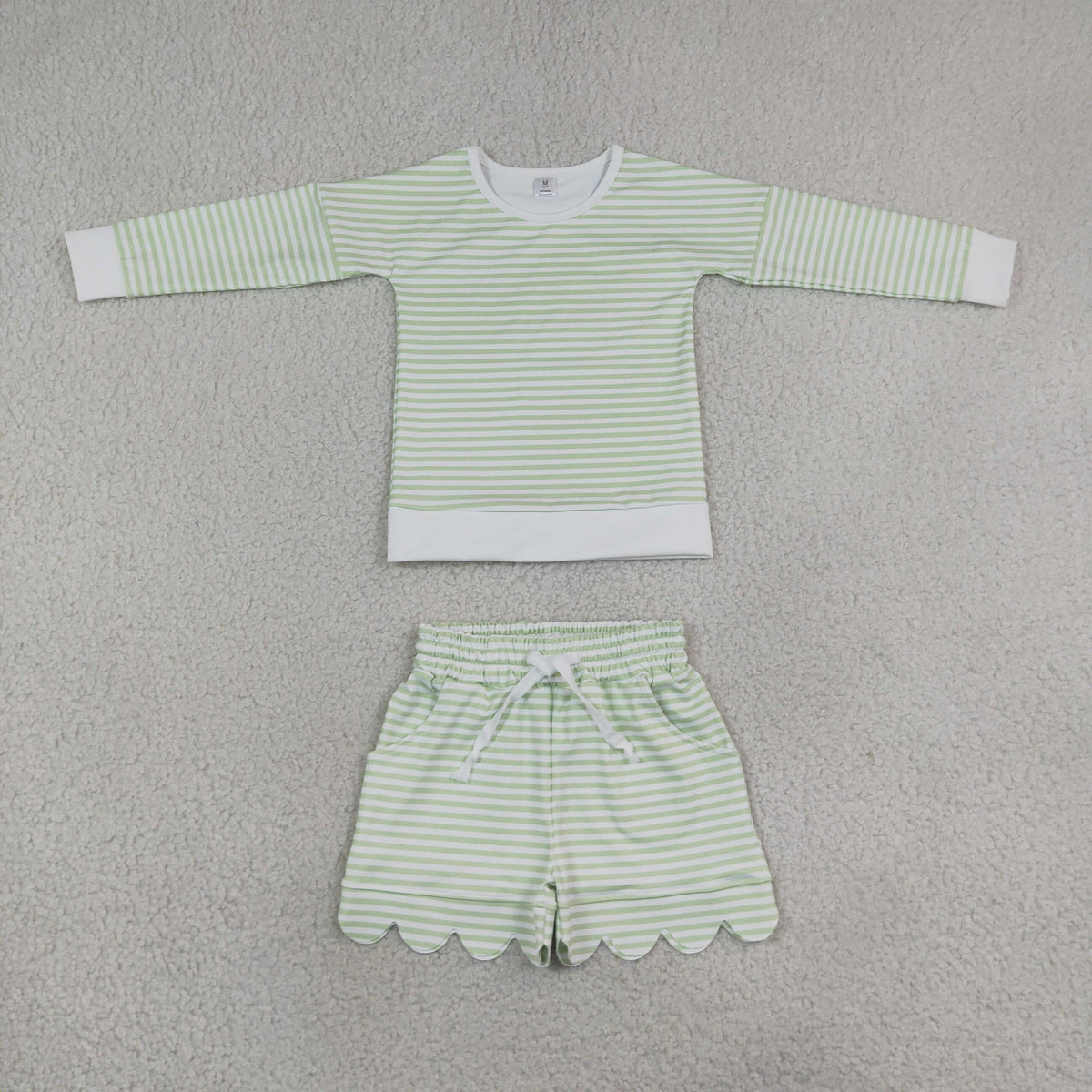 GLS0154 Yoga Mint Green Striped Long Sleeve Shorts Girls Set