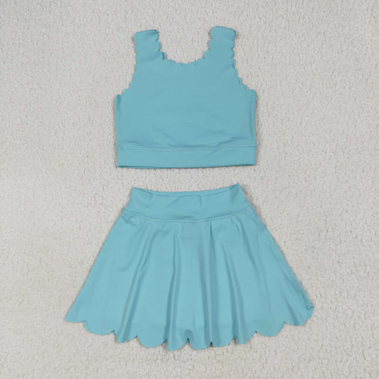 GSD2096 yoga blue sleeveless skirt with shorts skorts girls set