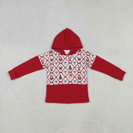 GT1042 Christmas gingerbread man bows red hoodie long sleeve girls top
