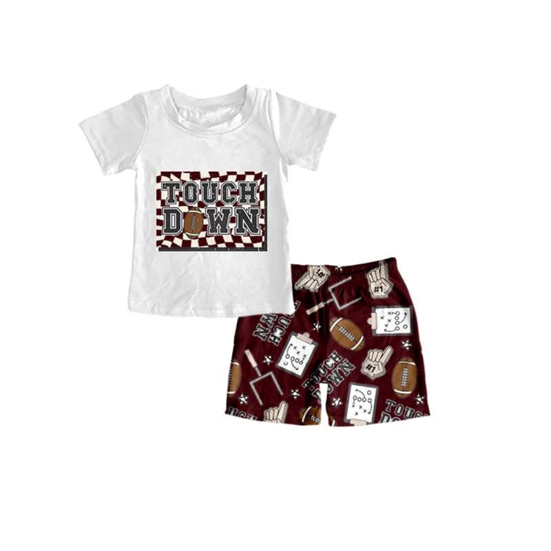 custom S Football touch down short sleeve brown shorts boys set