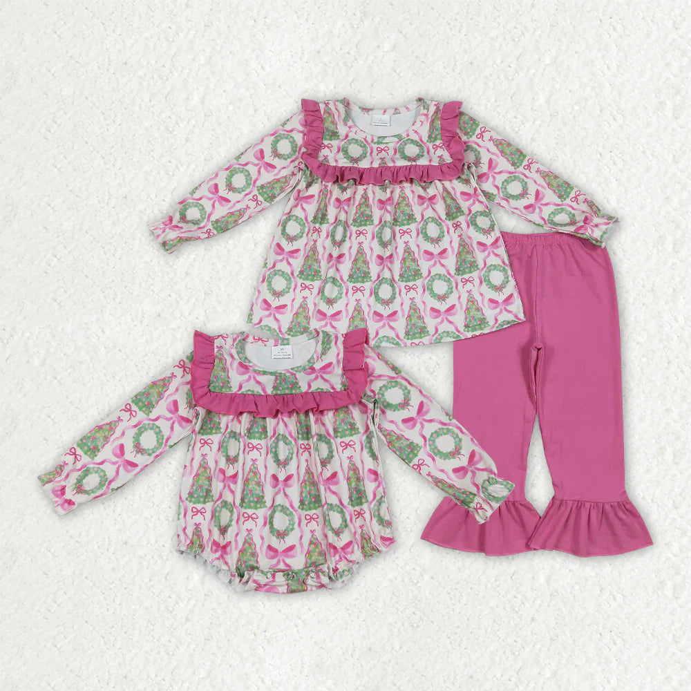 Christmas tree pink bows Sibling Clothes RTS sibling clothes