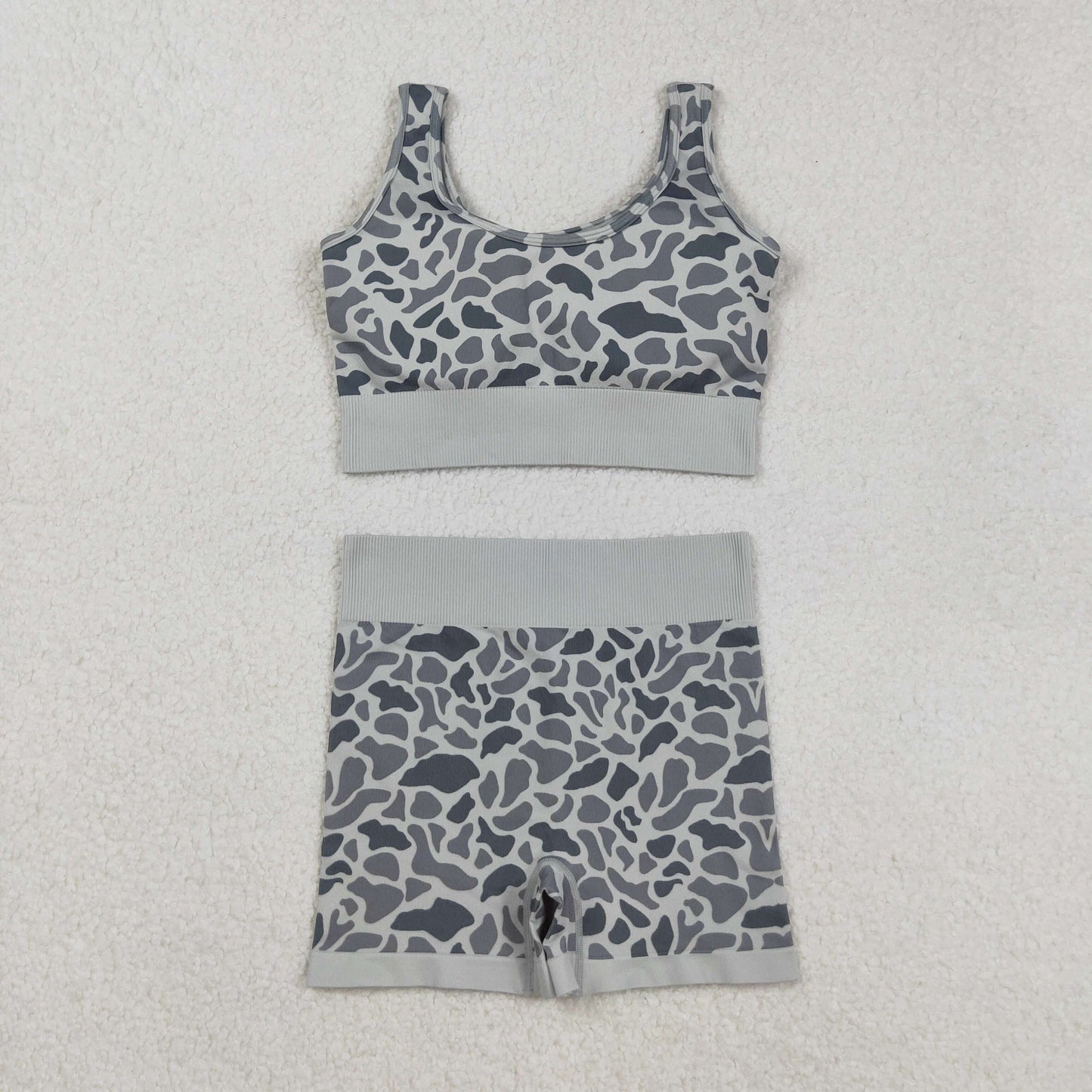 USA SHOP GSSO2702 adult women grey camo sleeveless shorts set