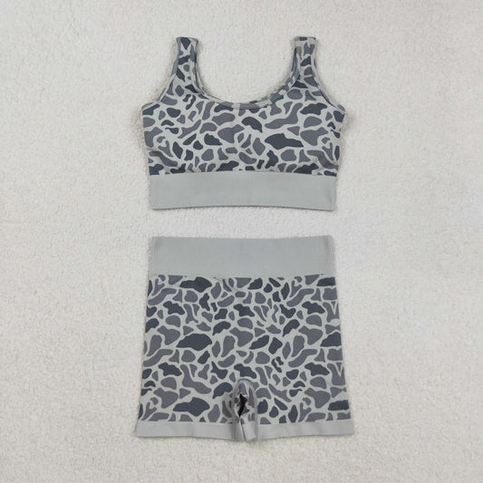 USA SHOP GSSO2702 adult women grey camo sleeveless shorts set
