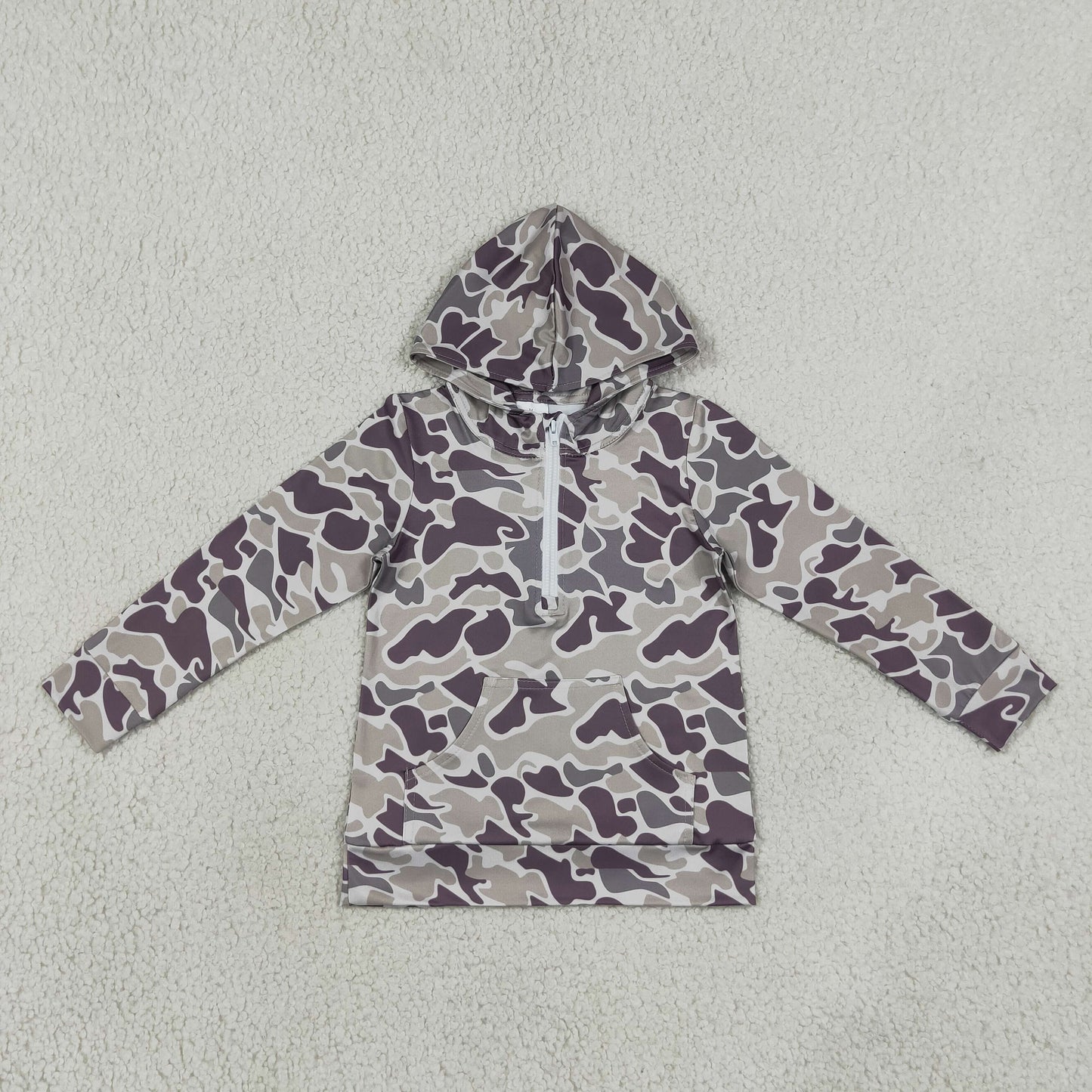 BT1848 Hunting Camo Pocket Zipper Hoodie Long Sleeve Boys Top