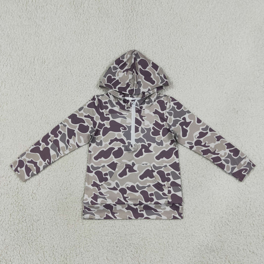 BT1848 Hunting Camo Pocket Zipper Hoodie Long Sleeve Boys Top