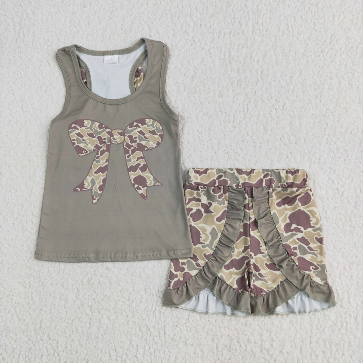 GSSO1629 hunting camo duck camo bow green sleeveless ruffles short girls set