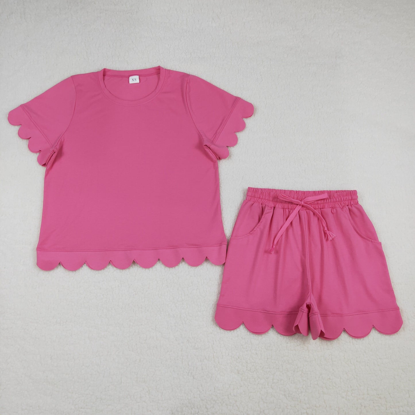 GSSO3204 Scallop Hot Pink Short Sleeve Shorts Adult Women Pajamas