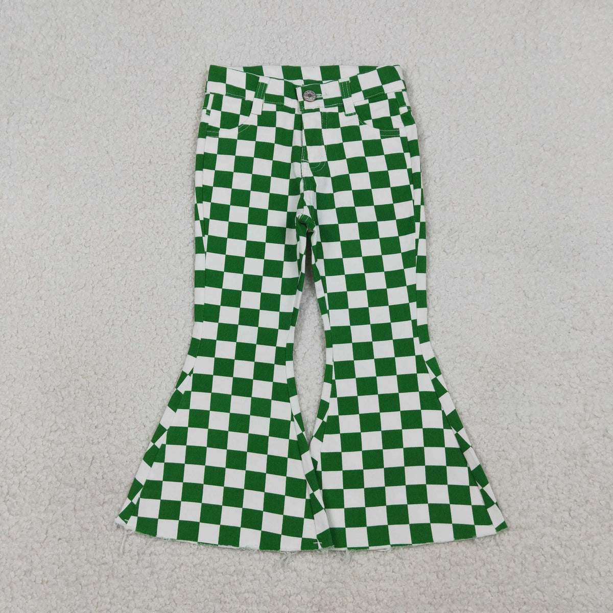 P0841 green checkered girls pants