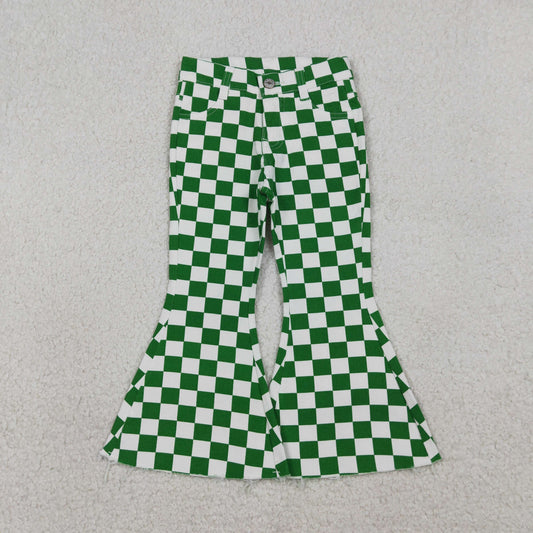 P0841 green checkered girls pants