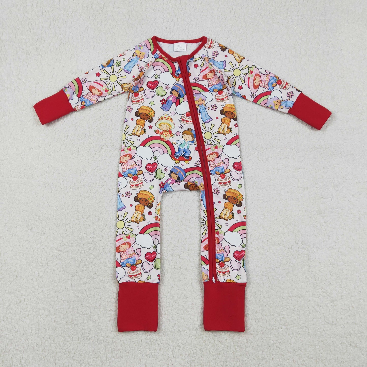 LR2852 Valentine's Day heart strawberry girl zipper long sleeve girls romper