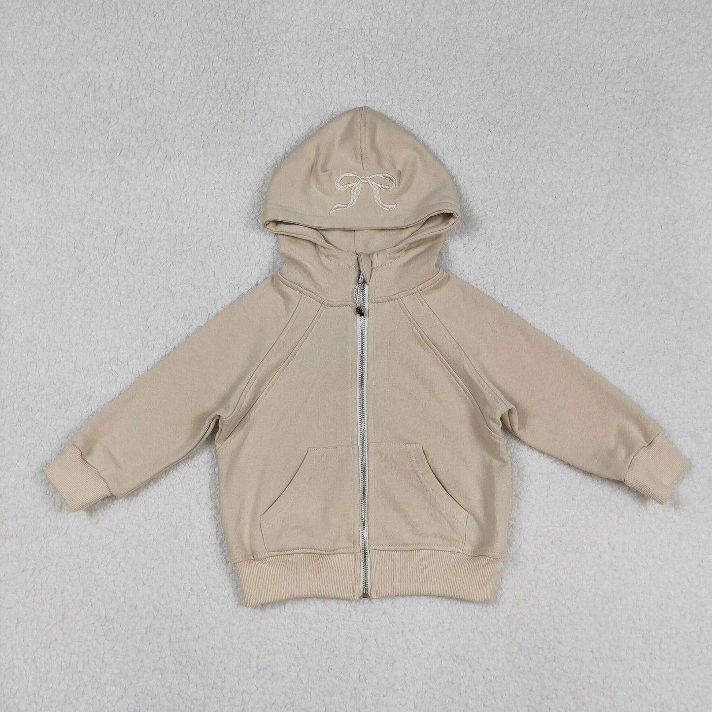 USA SHOP GT1203 embroidery bow khaki long sleeve zipper pocket hoodie girls coat