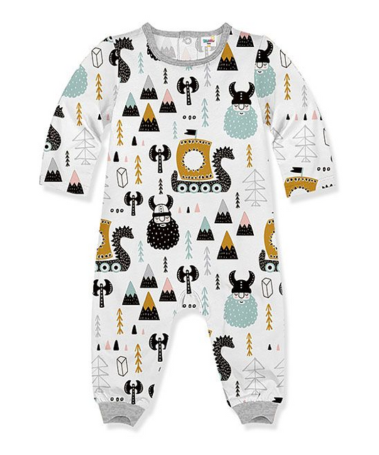 custom moq 3 Gray & White Viking Playsuit  Baby Romper
