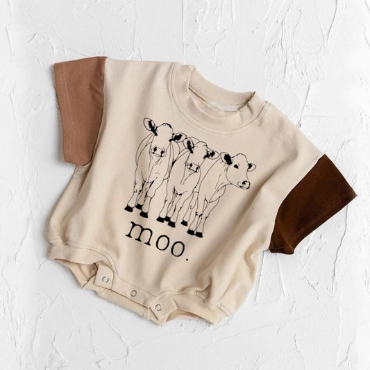 custom moq 3 moo cows brown short sleeve girls romper