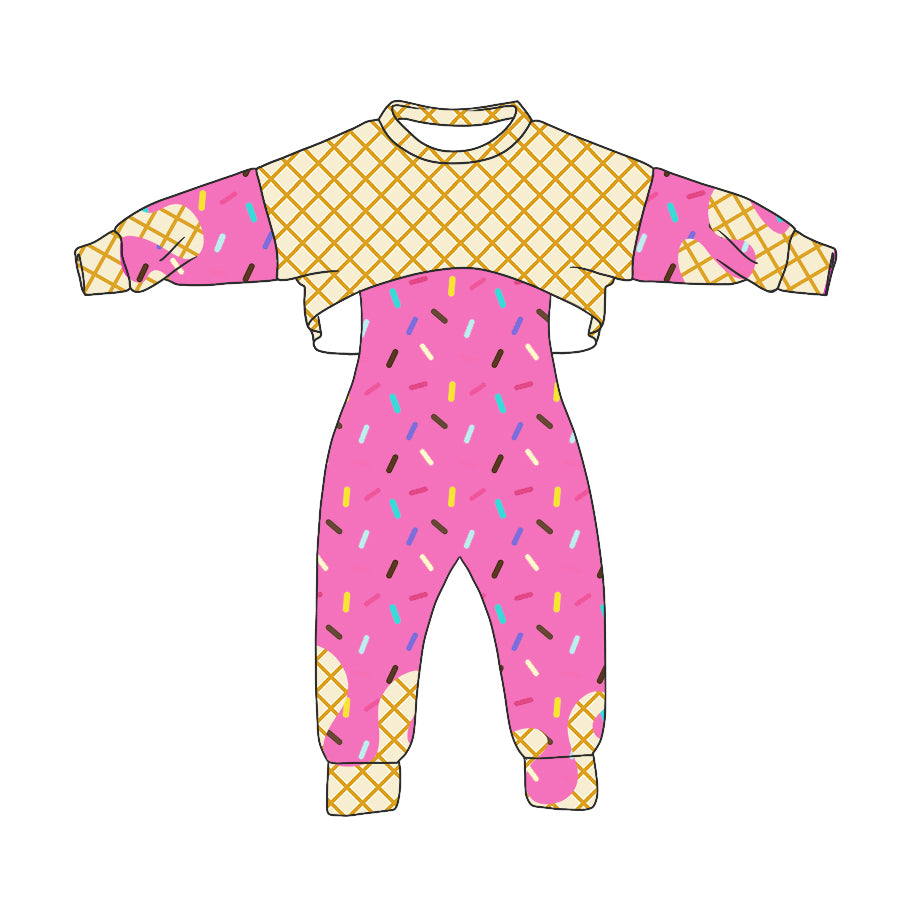custom moq 3 hot pink ice long sleeve jumpsuits 2pc girls set