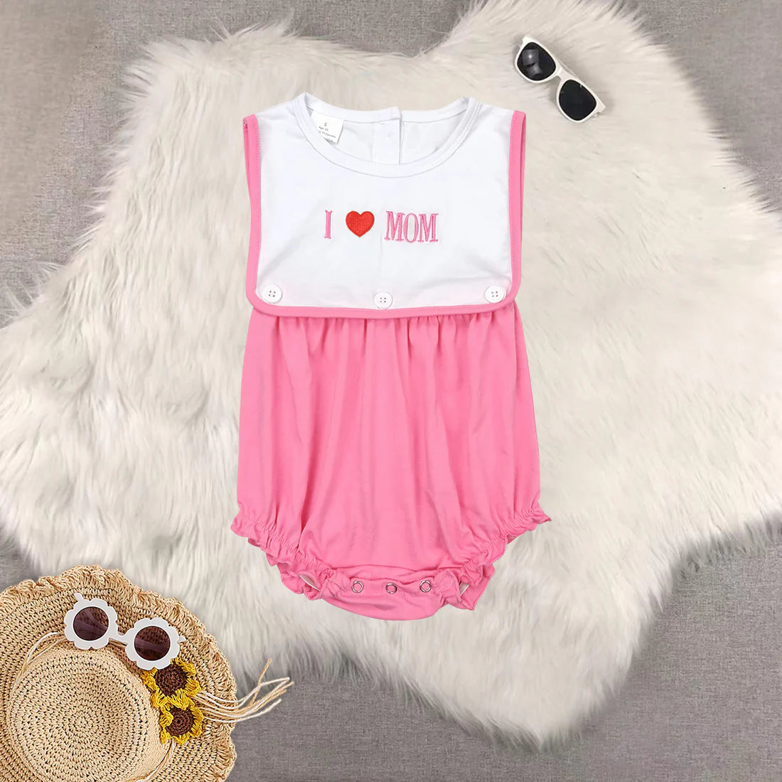 embroidery i love mom girls romper RTS sibling clothes