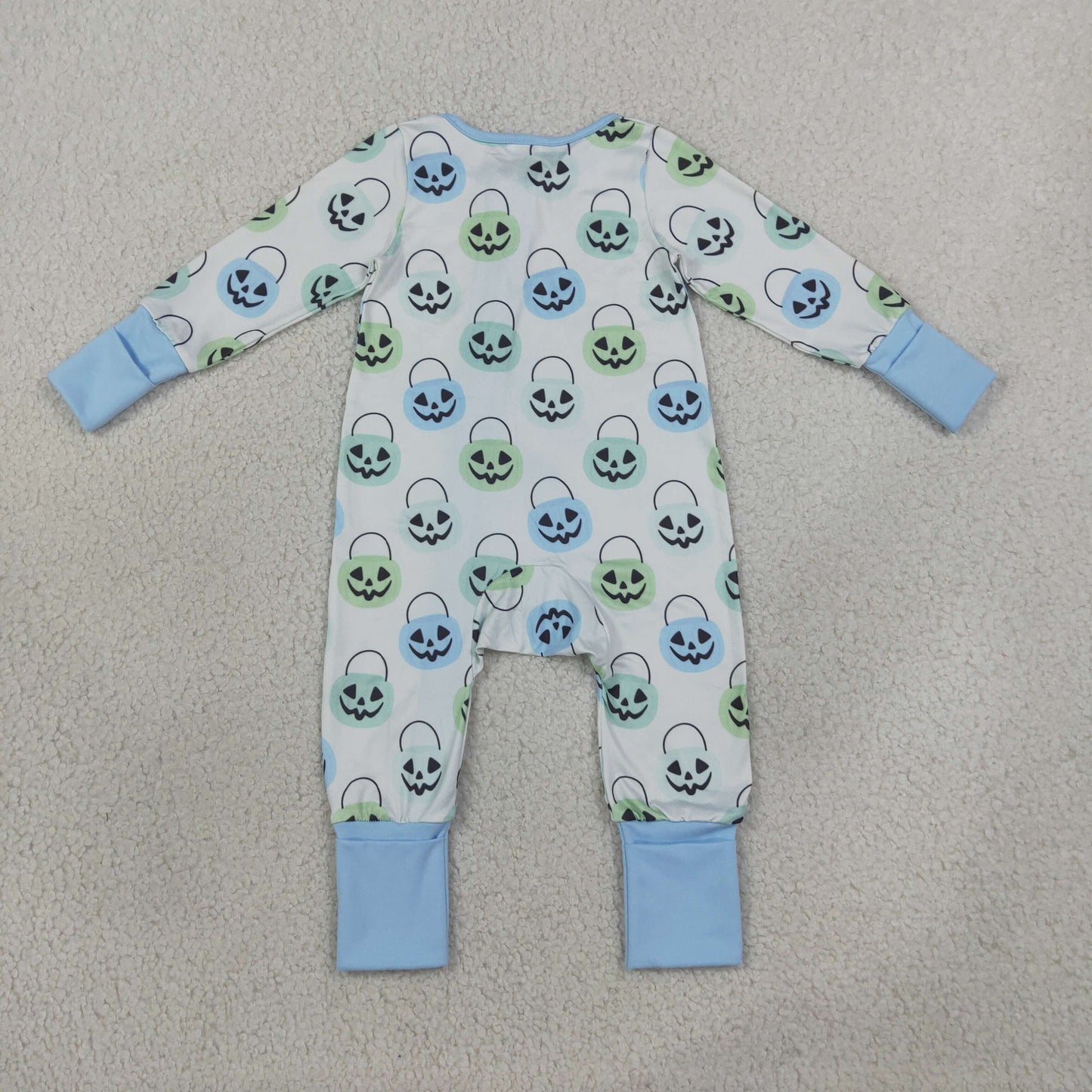 LR2534 Halloween pumpkin blue zipper long sleeve boys romper