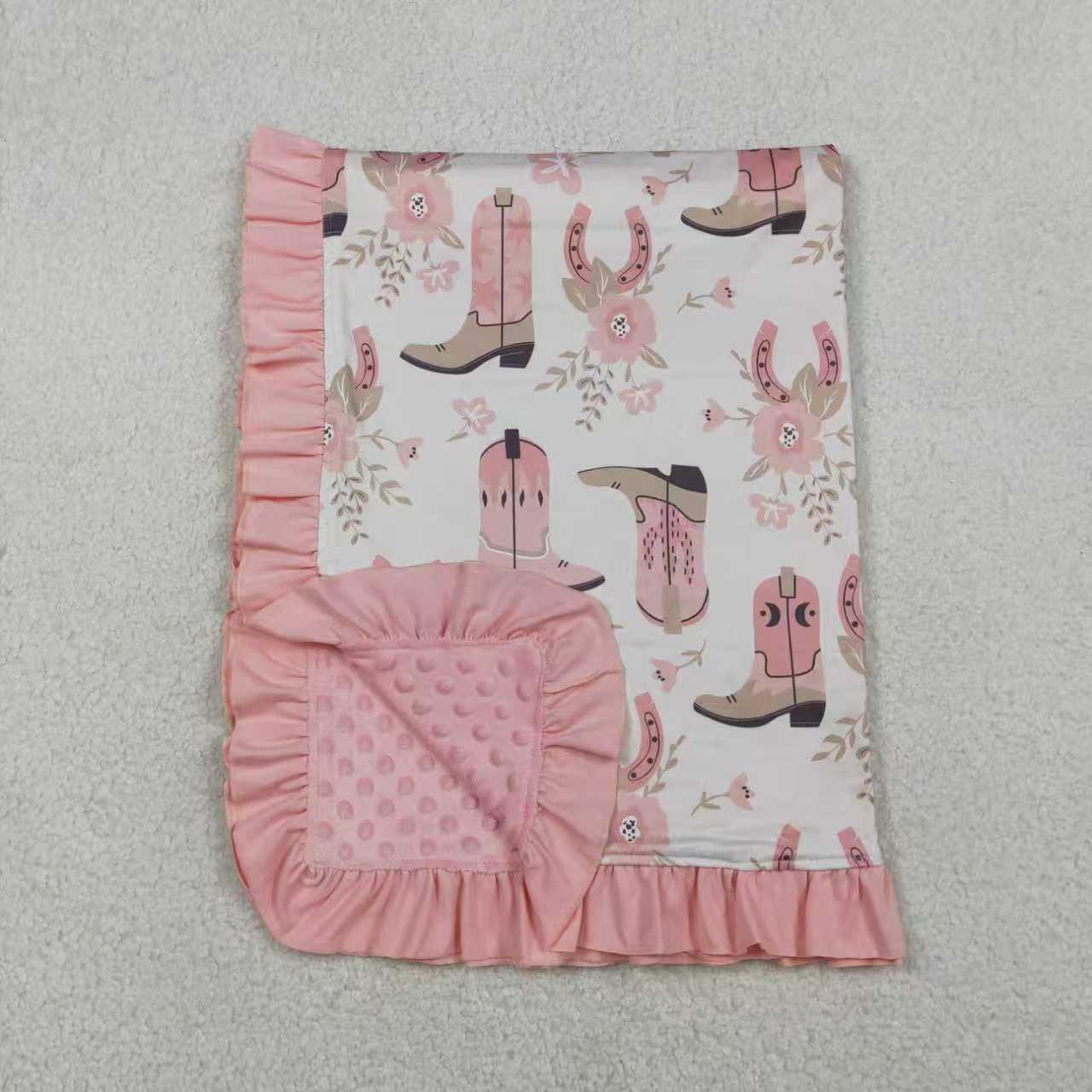 Western Boot Pink Romper/Blanket Sibling Clothes