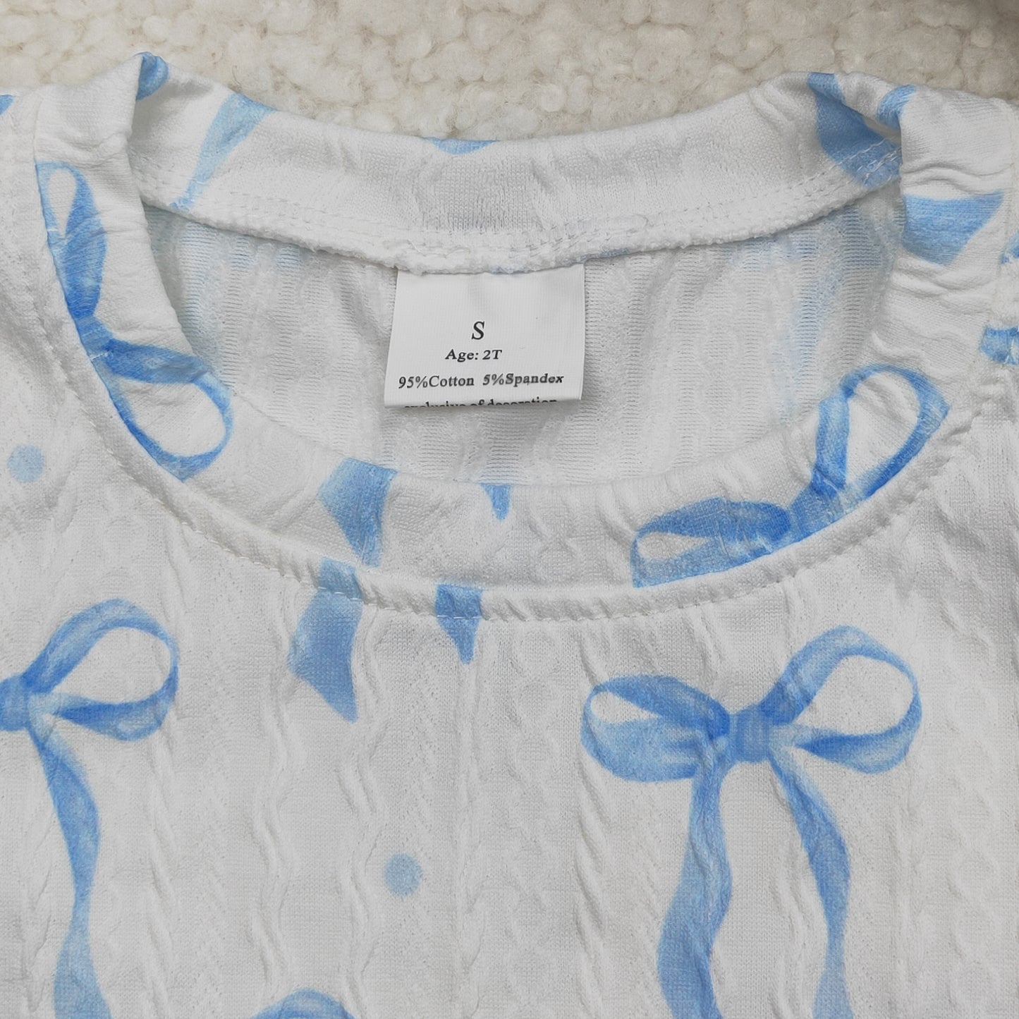 GLP2143 cable knit fabric blue cute bows long sleeve pants girls pajamas
