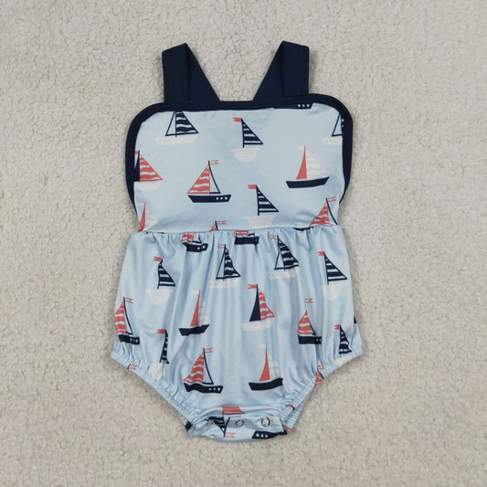 SR3945 Sailboat Blue Girls Romper